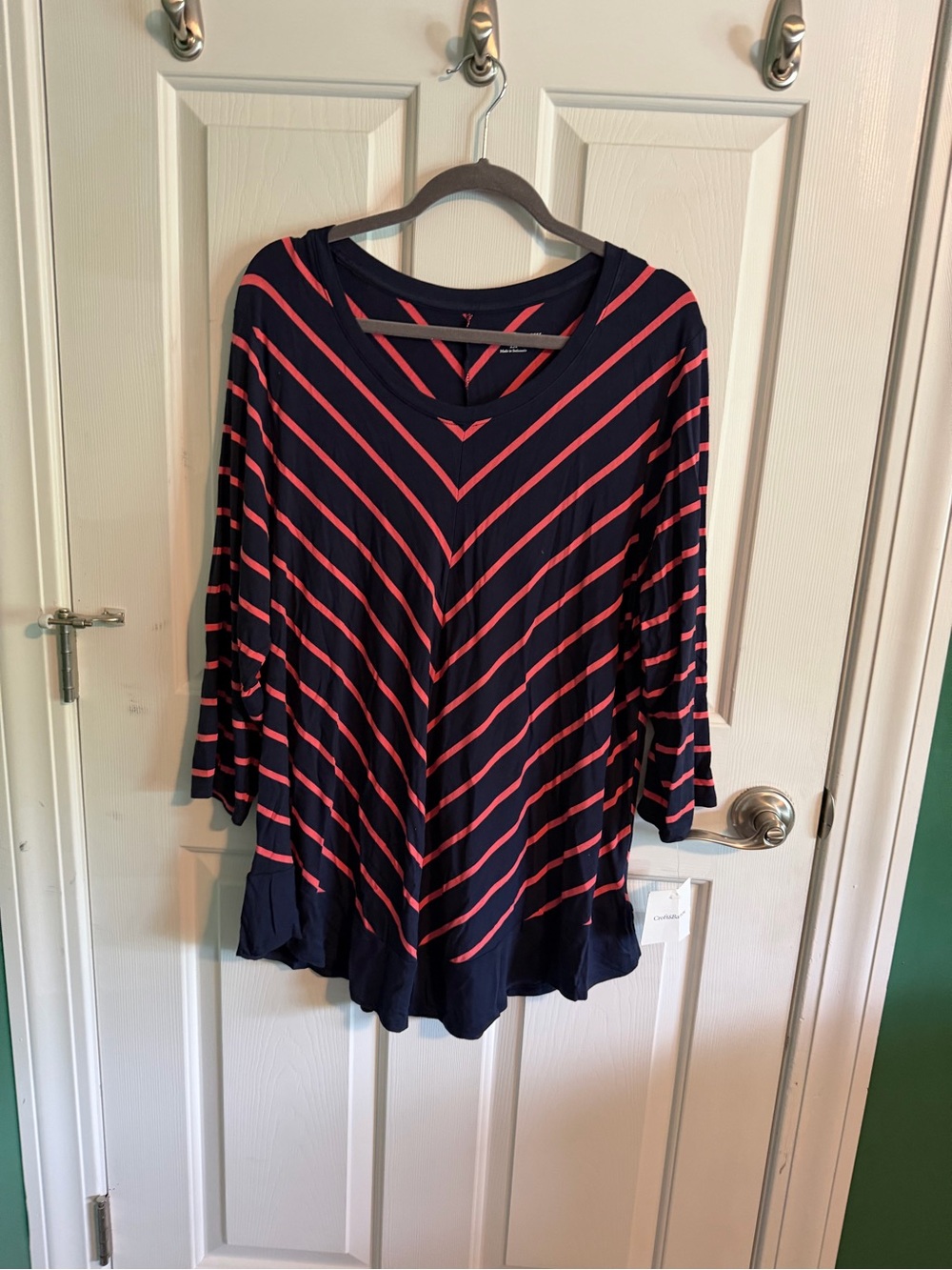 croft & barrow Navy and Coral Striped V-Neck Tunic